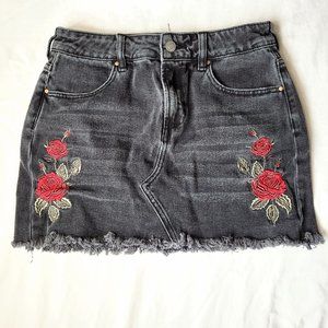 Pacsun Floral Embroidered Black Denim Mini Skirt